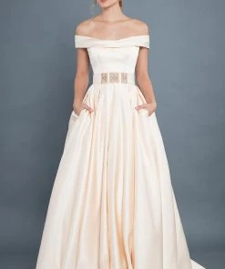 Plus Size Dresses Rachel Allan Couture - 8306 Off-Shoulder Matte Satin Ballgown