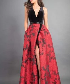 Rachel Allan Couture - 8340 Plunging A-Line Evening Gown With Slit