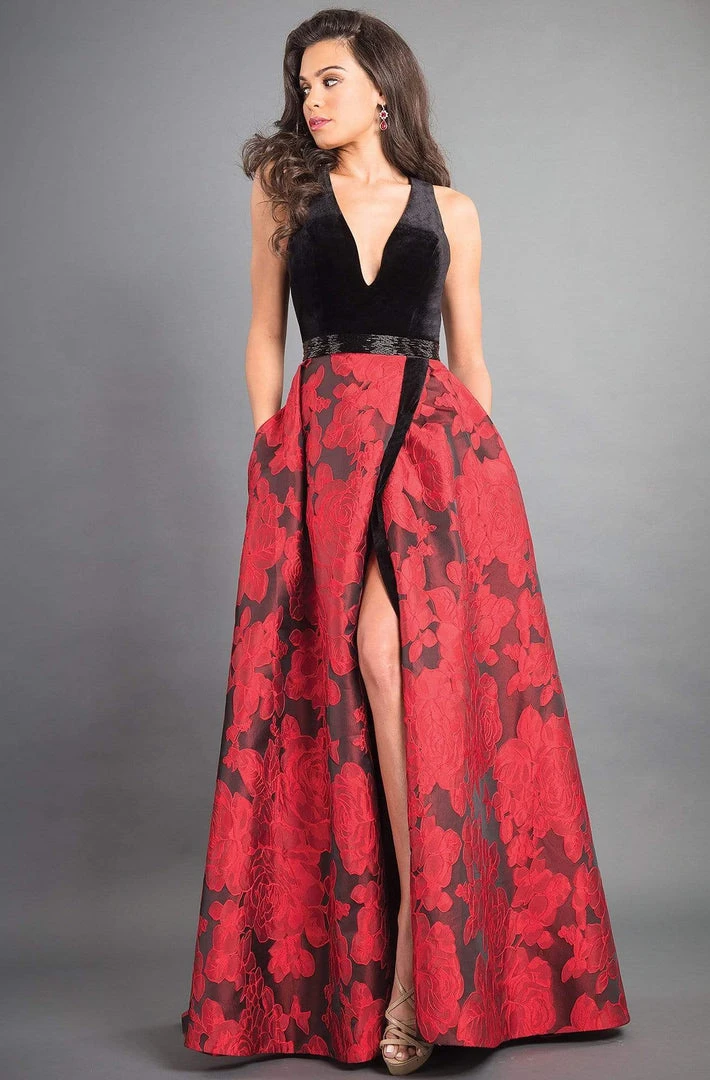 Rachel Allan Couture - 8340 Plunging A-Line Evening Gown With Slit 3 Rachel Allan Couture - 8340 Plunging A-Line Evening Gown With Slit