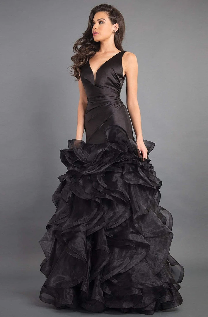 Formal Gowns Rachel Allan Couture - 8341 Deep V-neck Ruffled Organza Mermaid Gown 3 Formal Gowns Rachel Allan Couture - 8341 Deep V-neck Ruffled Organza Mermaid Gown