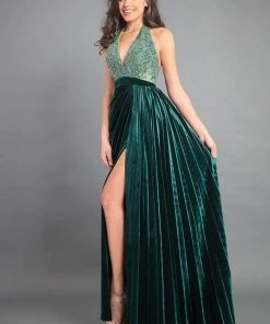 Formal Gowns Rachel Allan Couture - 8345 Beaded Halter Velvet A-line Dress