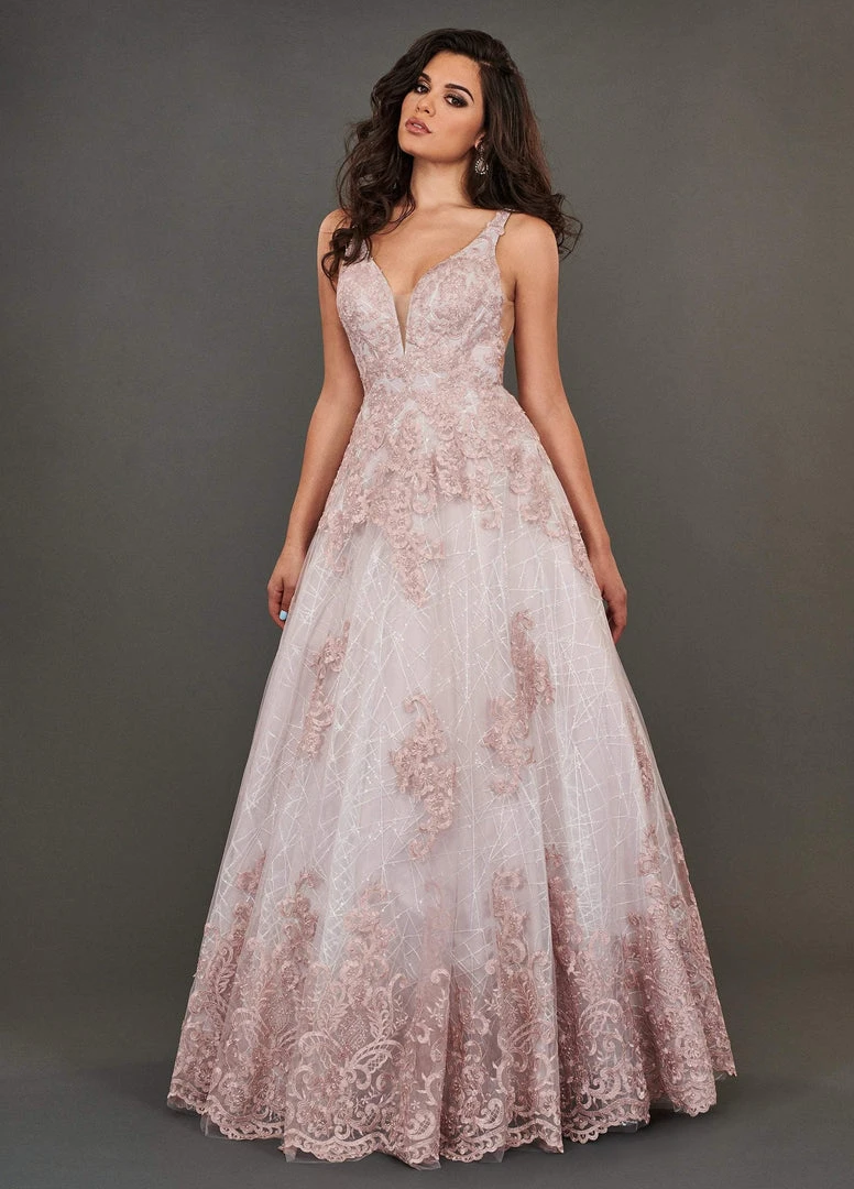 Formal Gowns Rachel Allan Couture - 8375 Embroidered Deep V-neck Tulle Ballgown 3 Formal Gowns Rachel Allan Couture - 8375 Embroidered Deep V-neck Tulle Ballgown