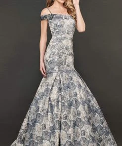 Formal Gowns Rachel Allan Couture - 8401 Floral Off-Shoulder Trumpet Gown