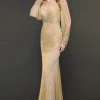 Rachel Allan Couture - 8402 Long Sleeve Plunging V-neck Trumpet Dress Formal Gowns