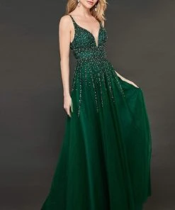 Rachel Allan Couture - 8405 Bead Embellished Plunging Sweetheart Gown