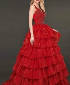 Formal Gowns Rachel Allan Couture - 8407 Bead Embellished Ruffled Ballgown