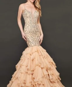 Rachel Allan Couture - 8414 Embellished Deep V-neck Mermaid Dress