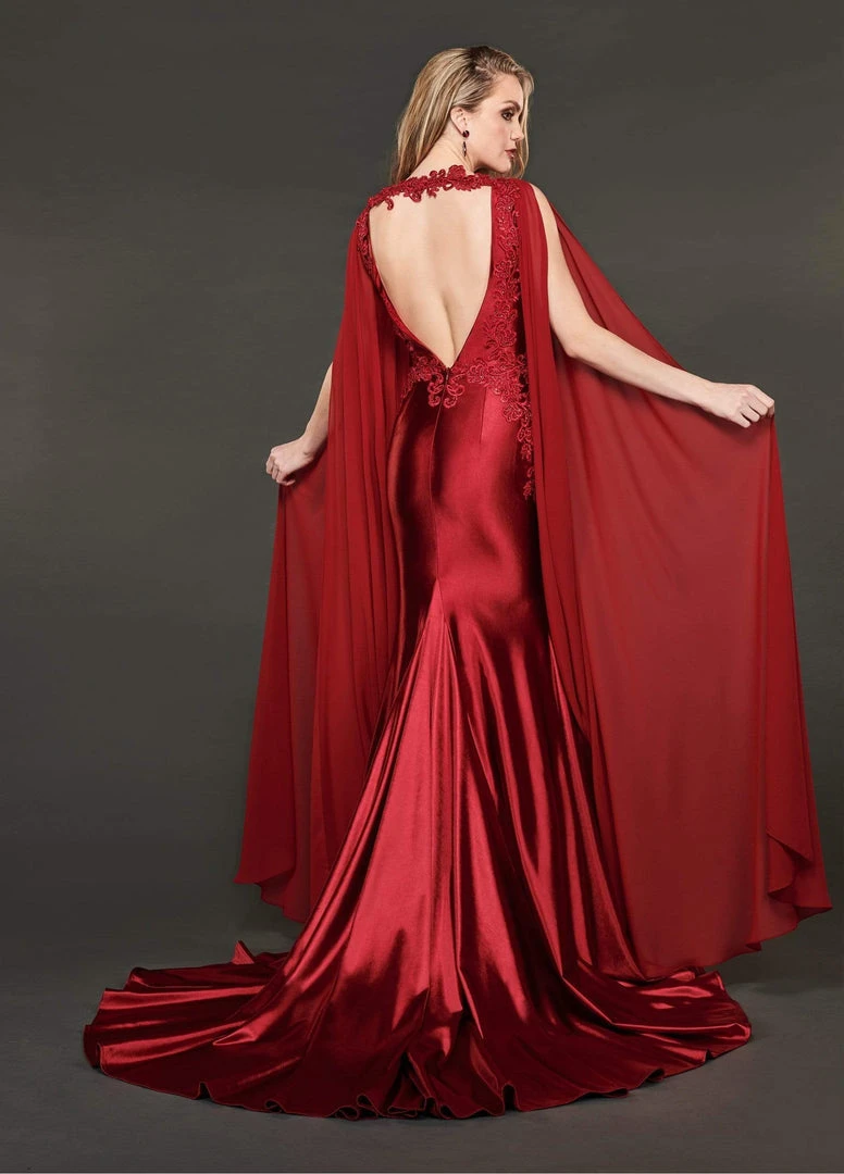 Formal Gowns Rachel Allan Couture - 8420 Lace Embroidered Trumpet Dress With Cape 4 Formal Gowns Rachel Allan Couture - 8420 Lace Embroidered Trumpet Dress With Cape