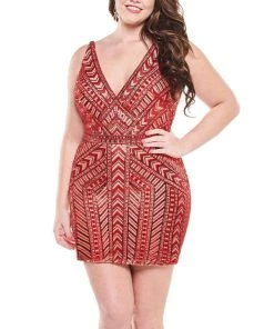 Cocktail Dresses Rachel Allan Curves - 4828 Bedazzled Plunging V-neck Fitted Dress