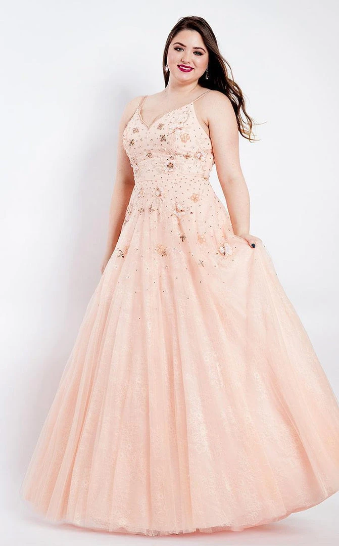 Formal Gowns Rachel Allan Curves - 6311 Floral Beaded V-neck Ballgown 3 Formal Gowns Rachel Allan Curves - 6311 Floral Beaded V-neck Ballgown