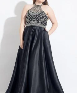 Formal Gowns Rachel Allan Curves - 6325 Silver Beaded Sheer High Halter Dress