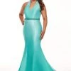 Rachel Allan Curves - 6669 Embellished Halter V-neck Matte Satin Dress Formal Gowns 2 Rachel Allan Curves - 6669 Embellished Halter V-neck Matte Satin Dress Formal Gowns