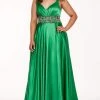 Formal Gowns Rachel Allan Curves - 6681 Beaded V-neck Stretch Satin A-line Dress 2 Formal Gowns Rachel Allan Curves - 6681 Beaded V-neck Stretch Satin A-line Dress