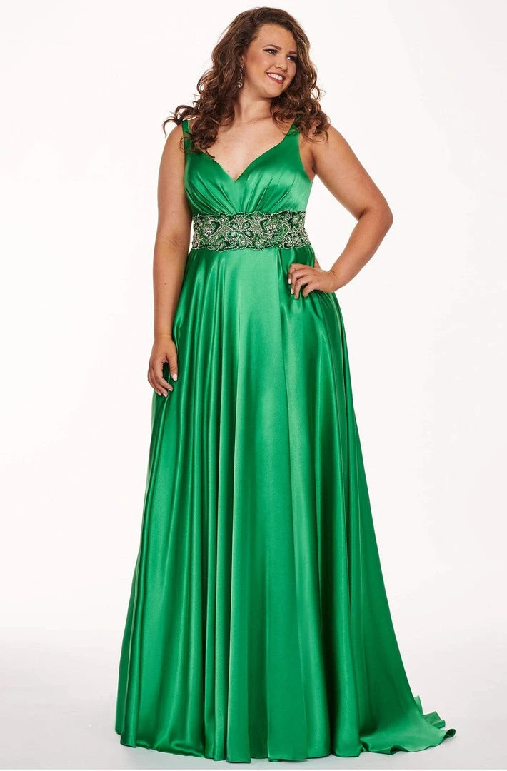Formal Gowns Rachel Allan Curves - 6681 Beaded V-neck Stretch Satin A-line Dress 3 Formal Gowns Rachel Allan Curves - 6681 Beaded V-neck Stretch Satin A-line Dress