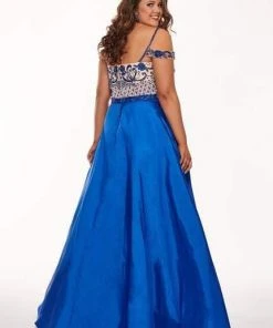 Formal Gowns Rachel Allan Curves - 6696 Beaded V-neck Taffeta Ballgown