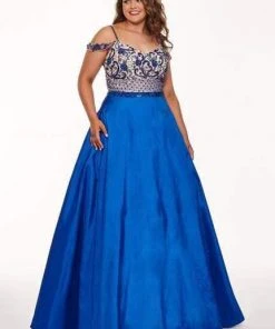 Formal Gowns Rachel Allan Curves - 6696 Beaded V-neck Taffeta Ballgown