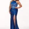 Formal Gowns Rachel Allan Curves - 6699 Sequined Halter Trumpet Dress With Train