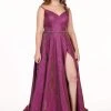Formal Gowns Rachel Allan Curves - 6700 V-neck Glitter Woven A-line Dress With Slit 2 Formal Gowns Rachel Allan Curves - 6700 V-neck Glitter Woven A-line Dress With Slit