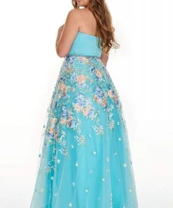 Formal Gowns Rachel Allan Curves - 7219 Strapless Floral Embroidered Tulle Gown