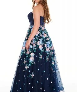 Formal Gowns Rachel Allan Curves - 7219 Strapless Floral Embroidered Tulle Gown