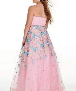 Formal Gowns Rachel Allan Curves - 7219 Strapless Floral Embroidered Tulle Gown