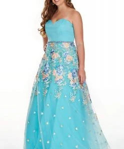 Formal Gowns Rachel Allan Curves - 7219 Strapless Floral Embroidered Tulle Gown