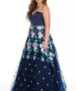 Formal Gowns Rachel Allan Curves - 7219 Strapless Floral Embroidered Tulle Gown