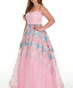 Formal Gowns Rachel Allan Curves - 7219 Strapless Floral Embroidered Tulle Gown