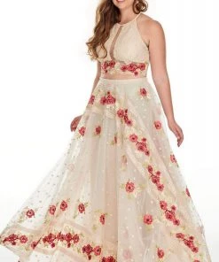 Rachel Allan Curves - 7233 Two-Piece Embroidered Floral A-Line Gown Formal Gowns
