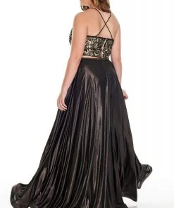 Rachel Allan Curves - 7235 Two-Piece Bead-Ornate Shimmer Jersey Gown