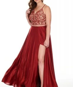 Rachel Allan Curves - 7235 Two-Piece Bead-Ornate Shimmer Jersey Gown