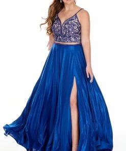 Rachel Allan Curves - 7235 Two-Piece Bead-Ornate Shimmer Jersey Gown