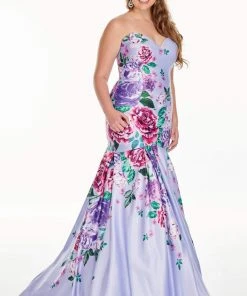 Rachel Allan Curves - 7238 Sweetheart Floral Trumpet Dress