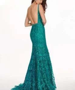 Rachel Allan - Embroidered Lace Scoop Neck Gown 6590 - 1 Pc Deep Jade In Size 10 Available