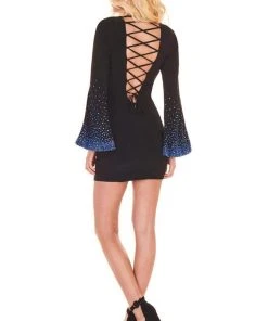 Rachel Allan Homecoming - 4030 Long Bell Sleeves Plunging V-Neck Dress