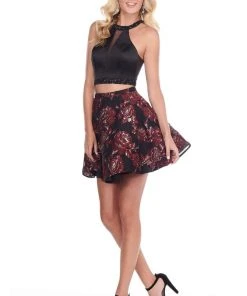 Cocktail Dresses Rachel Allan Homecoming - 4074 Beaded Two Piece Halter A-line Dress