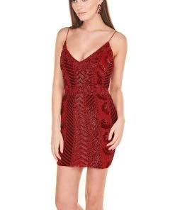Rachel Allan Homecoming - 4089 Beaded Plunging V-neck Sheath Dress