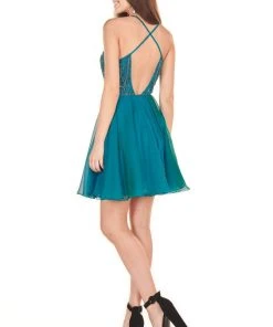 Cocktail Dresses Rachel Allan Homecoming - 4100 Applique Plunging V-neck Chiffon Dress 7 Cocktail Dresses Rachel Allan Homecoming - 4100 Applique Plunging V-neck Chiffon Dress