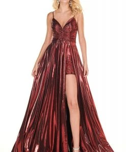 Formal Gowns Rachel Allan Homecoming - 4142 Ruched Deep V-neck A-line Gown