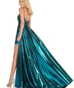 Formal Gowns Rachel Allan Homecoming - 4142 Ruched Deep V-neck A-line Gown