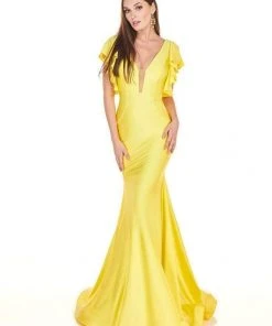 Formal Gowns Rachel Allan Homecoming - 4150 Deep V-neck Jersey Mermaid Dress