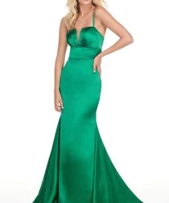 Rachel Allan Homecoming - 4151 Embellished Plunging V-neck Satin Dress Formal Gowns