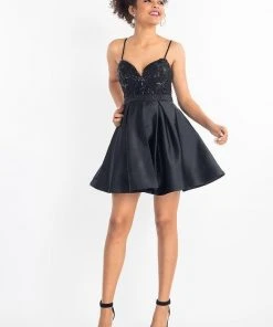 Rachel Allan LBD - L1207 Beaded Sweetheart Romper With Satin Overskirt Cocktail Dresses