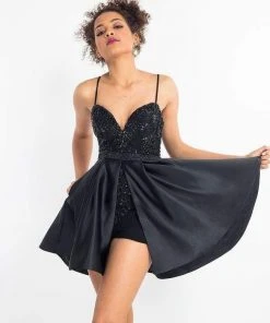 Rachel Allan LBD - L1207 Beaded Sweetheart Romper With Satin Overskirt Cocktail Dresses