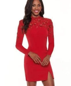 Rachel Allan LBD - L1210 Long Sleeve Beaded Cutout Sheath Dress