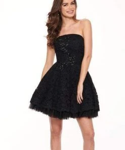 Rachel Allan LBD - L1231 Strapless Beaded Accent Lace Cocktail Dress Cocktail Dresses