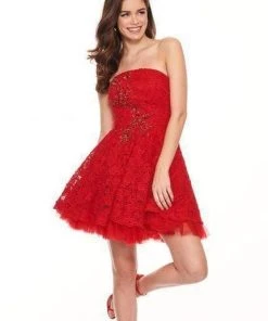 Rachel Allan LBD - L1231 Strapless Beaded Accent Lace Cocktail Dress Cocktail Dresses 10 Rachel Allan LBD - L1231 Strapless Beaded Accent Lace Cocktail Dress Cocktail Dresses