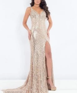 Formal Gowns Rachel Allan Prima Donna - 5001 Sequined Sleeveless Metallic Gown