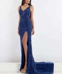 Rachel Allan Prima Donna - 5012 Floral Beaded Low Back Gown With Slit