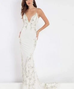 Rachel Allan Prima Donna - 5014 Plunging Lattice Beaded Evening Gown